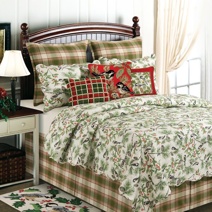 Chickadee and Holly Pines Holiday Reversible Quilt | Bed Bath & Beyond