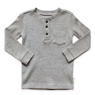 Planet Cotton&reg; Crew Neck Long Sleeve Thermal Henley T-Shirt with Pocket in Grey