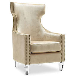 TOV Furniture Gramercy Crocodile Velvet Wing Chair in Gold