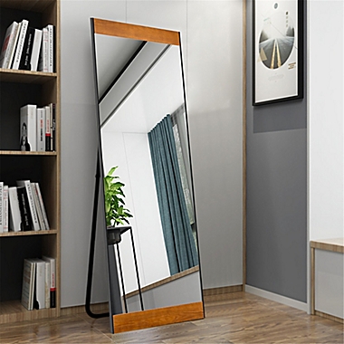 Modern 64.2-Inch x 21.3-Inch Leaning Floor Mirror in Brown. View a larger version of this product image.