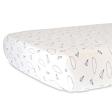 Hello Spud Organic Cotton Jersey Paper Airplane Fitted Crib Sheet in Navy. View a larger version of this product image.