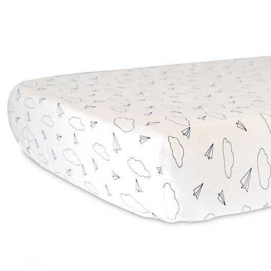 Alternate image 1 for Hello Spud Organic Cotton Jersey Paper Airplane Fitted Crib Sheet in Navy