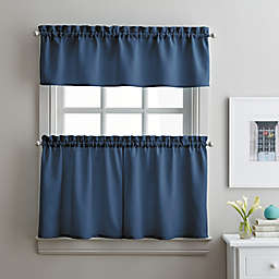 Solid Twill 36-Inch Window Tier and Valance Curtain Set in Navy