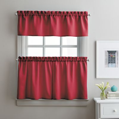 Solid Twill 36-Inch Window Tier and Valance Curtain Set in Red