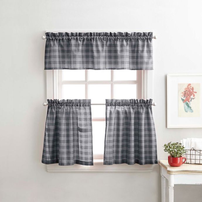 Lodge Plaid 36-Inch Kitchen Window Curtain Tier Pair and Valance in ...