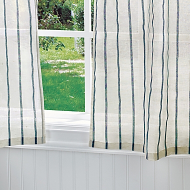 Martha Stewart Laguna Stripe 36-Inch Kitchen Window Curtain Tier Pair &amp; Valance Set in Navy. View a larger version of this product image.