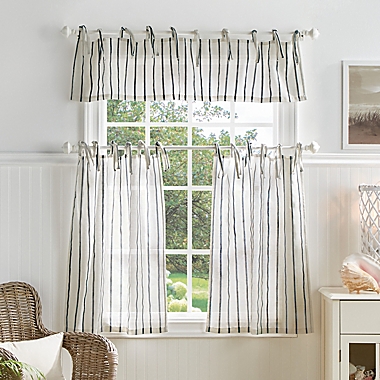 Martha Stewart Laguna Stripe 36-Inch Kitchen Window Curtain Tier Pair &amp; Valance Set in Navy. View a larger version of this product image.