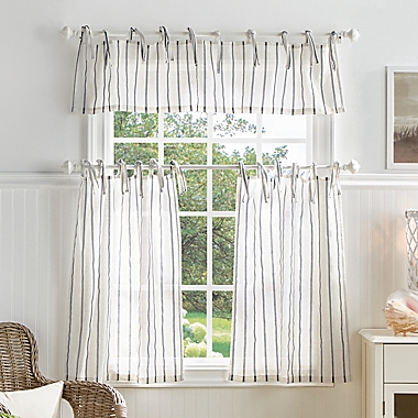 Martha Stewart Laguna Stripe 36-Inch Kitchen Window Curtain Tier Pair &amp; Valance Set. View a larger version of this product image.