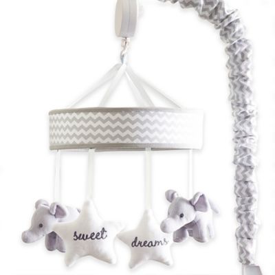 grey and white cot mobile