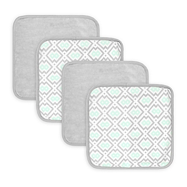Just Born&reg; Luxury Bath 4-Pack Geometric Print Washcloths in Blue/Grey. View a larger version of this product image.