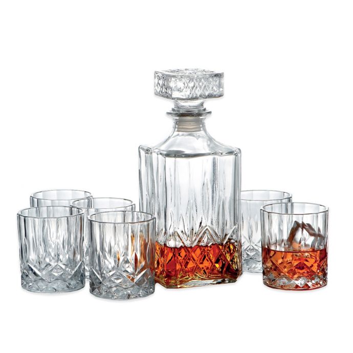 whiskey decanter set with tray