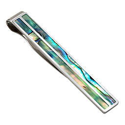 M-Clip Stainless Steel Double Green Abalone Inlay Tie Bar