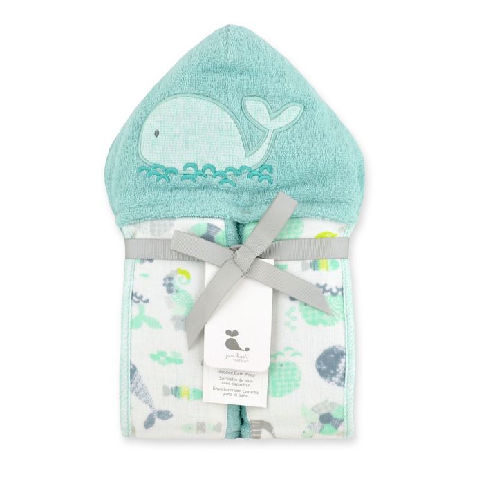 Just Bath by Just Born™ Size 0-9M Under the Sea Hooded Towel in Sea Glass. View a larger version of this product image.
