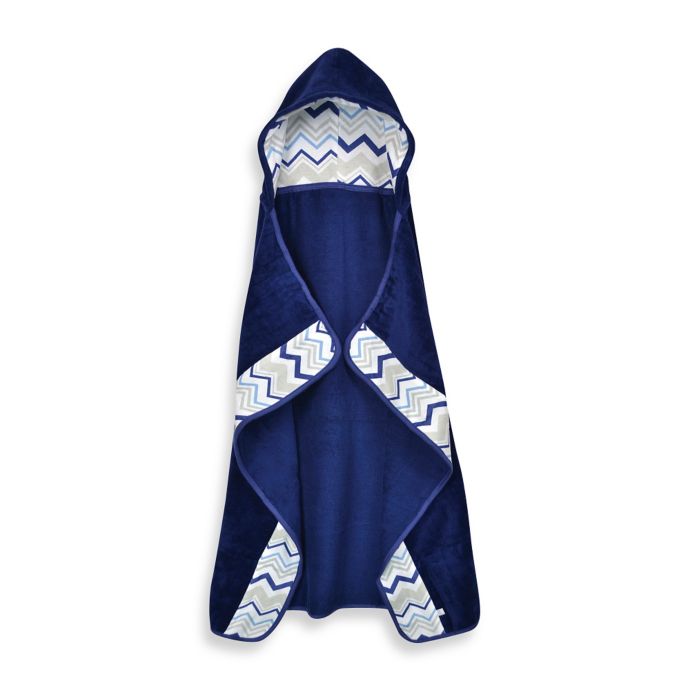 Just Bath by Just Born® Chevron Hooded Bath Towel Wrap in Navy/White