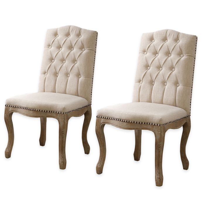 Shiraz Linen Tufted Wood Back Dining Chairs In Natural Set Of 2 Bed Bath Beyond