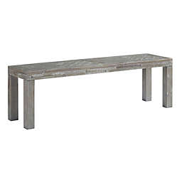 Modus Furniture Herringbone Solid Wood Dining Bench in Rustic Whitewash