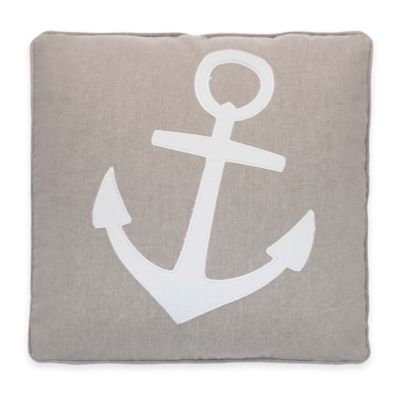 Provincetown Anchor Applique Square Throw Pillow in Grey