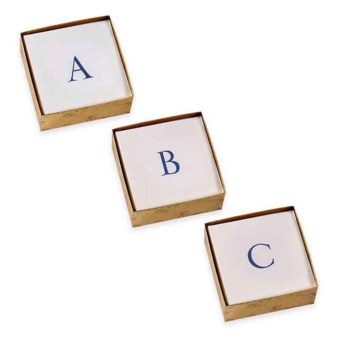 Caspari Initial Boxed Cocktail Napkin in Blue Bed Bath & Beyond