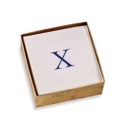 Caspari Initial "X" Boxed Cocktail Napkin in Blue