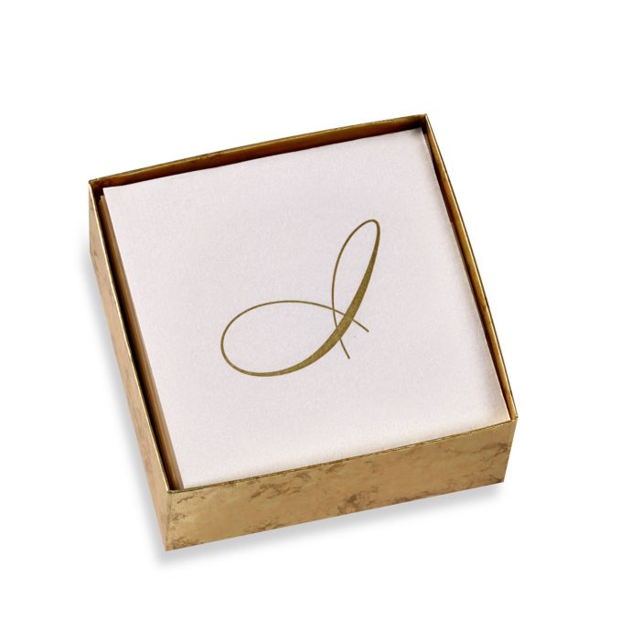 Caspari Script Initial Boxed Cocktail Napkin in Gold Bed Bath & Beyond