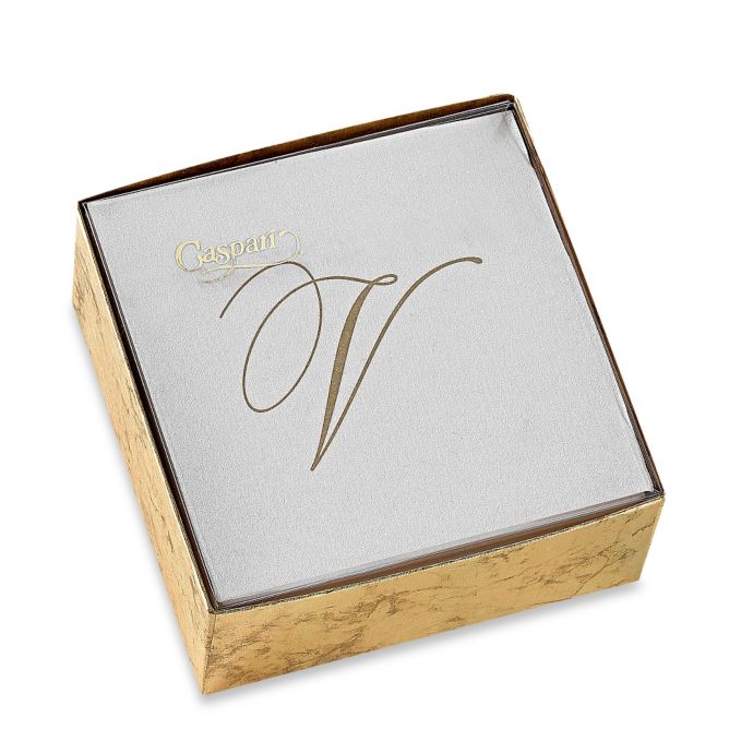 Caspari Script Initial Boxed Cocktail Napkin in Gold Bed Bath & Beyond