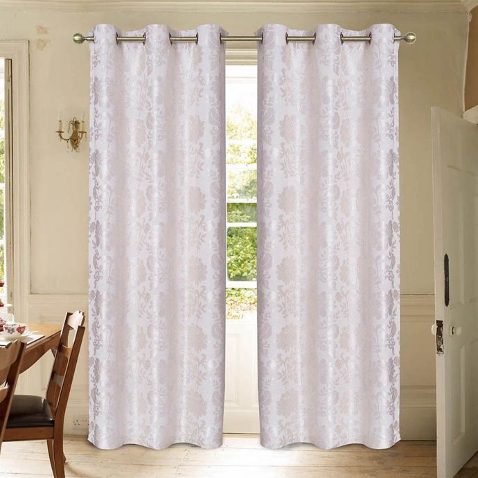 Laura Ashley® Renee 84Inch Window Curtain Panel Pair in Taupe Bed