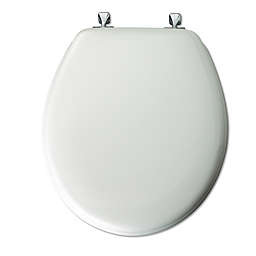 Mayfair® Round White Molded Wood Toilet Seat with Chrome Hinge