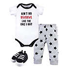 Alternate image 0 for Little Treasure&reg; Size 0-3M 3-Piece Mama Bodysuit, Pant, and Shoe Set in White/Grey