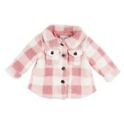 Urban Republic Faux Sherpa Shirt Jacket in Pink Plaid