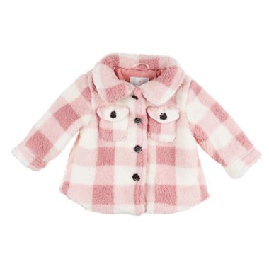 Urban Republic Faux Sherpa Shirt Jacket in Pink Plaid. View a larger version of this product image.