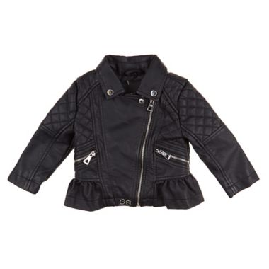 Urban Republic Size 6-9M Peplum Faux Fur Moto Jacket in Black. View a larger version of this product image.
