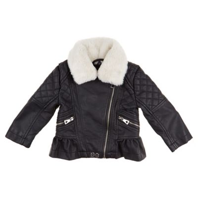 Urban Republic Size 3-6M Peplum Faux Fur Moto Jacket in Black