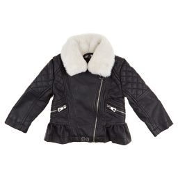 Urban Republic Size 3-6M Peplum Faux Fur Moto Jacket in Black
