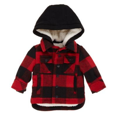Urban Republic Size 3-6M Buffalo Check Hooded Wool Jacket in Red/Black
