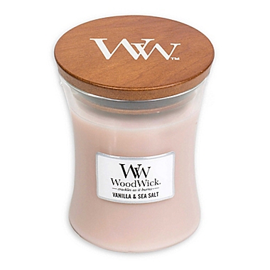WoodWick&reg; Vanilla &amp; Sea Salt Medium Hourglass Jar Candle. View a larger version of this product image.