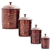 Old Dutch International 4-Piece Antique Embossed Heritage Canister Set in Antique Copper