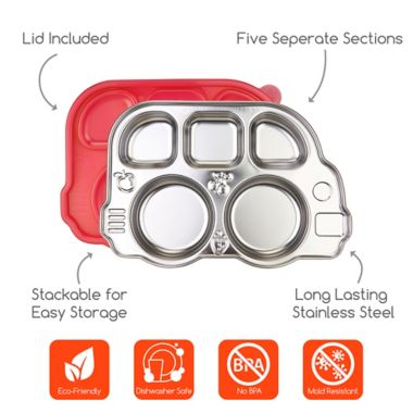 Innobaby Din Din SMART&trade; Stainless Bus Platter with Sectional Lid in Pink. View a larger version of this product image.