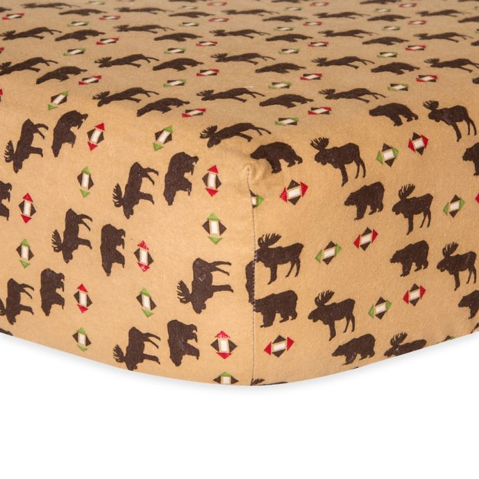 Trend Lab Northwoods Flannel Fitted Bear And Moose Crib Sheet In