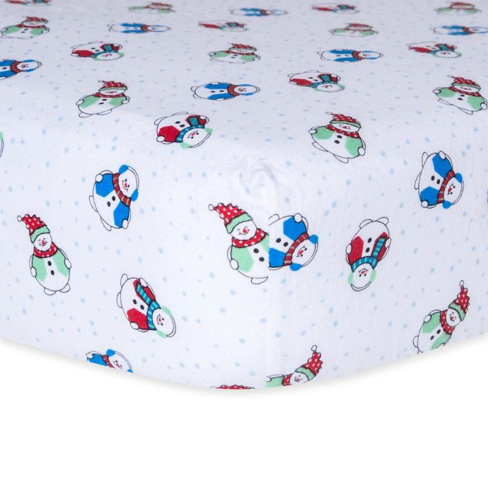 Trend Lab® Snowman Flannel Fitted Crib Sheet In Bluegreenred Bed