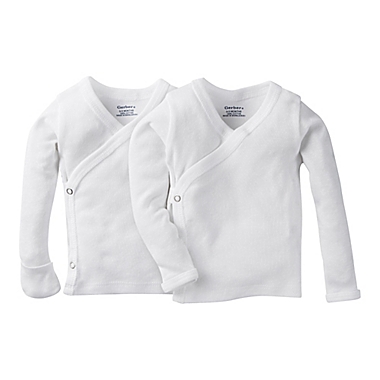 Gerber&reg; Preemie 2-Pack Long Sleeve Side Snap Shirt with Mittens. View a larger version of this product image.