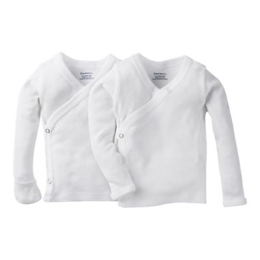 Gerber&reg; Preemie 2-Pack Long Sleeve Side Snap Shirt with Mittens. View a larger version of this product image.