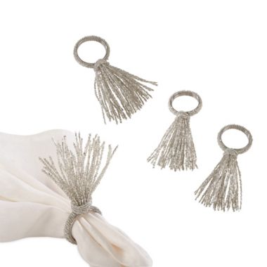 Saro Lifestyle Beaded Napkin Rings in Silver (Set of 4). View a larger version of this product image.