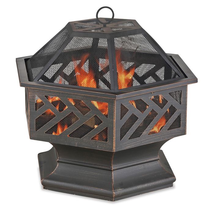 Uniflame Hex Shaped 27 Inch Outdoor Fire Pit In Oil Rubbed Bronze