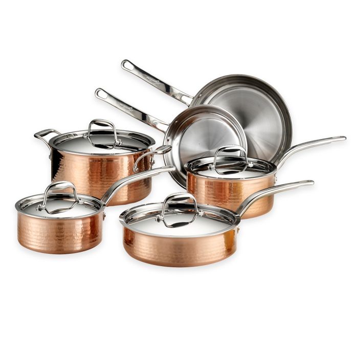 Lagostina Martellata TriPly Copper 10Piece Cookware Set Bed Bath