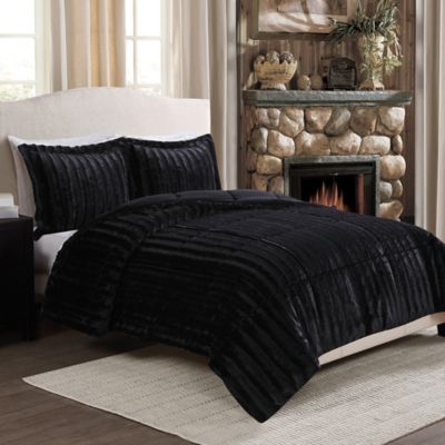 Sable Fancy Fur Reversible Comforter Set in Black | Bed ...