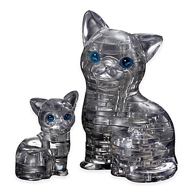 Cat with Kitten 49-Piece Original 3D Crystal 2-Piece Puzzle Set in Silver. View a larger version of this product image.