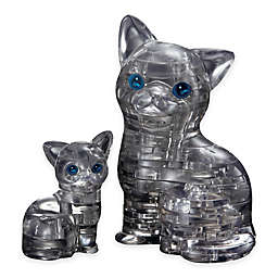 Cat with Kitten 49-Piece Original 3D Crystal 2-Piece Puzzle Set in Silver