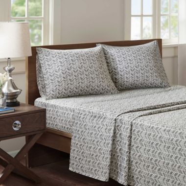 Madison Park Chevron Microfiber Twin XL Sheet Set in Grey. View a larger version of this product image.
