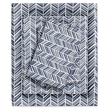 Madison Park Chevron Microfiber Printed King Sheet Set in Navy. View a larger version of this product image.