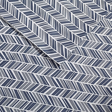 Madison Park Chevron Microfiber Printed King Sheet Set in Navy. View a larger version of this product image.